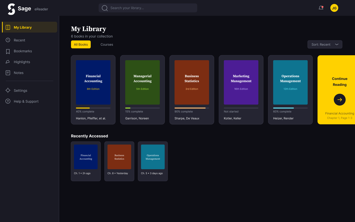 Sage eReader - My Library Dark Mode